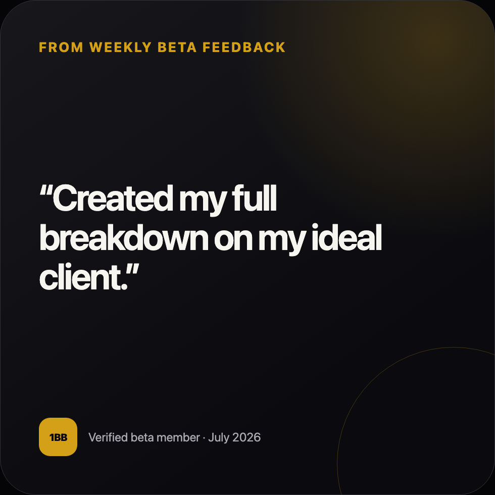 Anonymous beta feedback: Created my full breakdown on my ideal client.